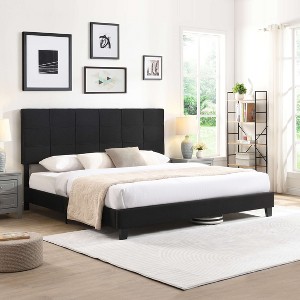 ORRD Queen Size Upholstered Platform Bed Frame, Wood Slat Support, Easy Assembly, Grey - 1 of 4