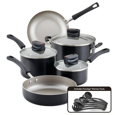 Farberware Smart Control 14pc Nonstick Aluminum Cookware Set with Prestige Tools Black