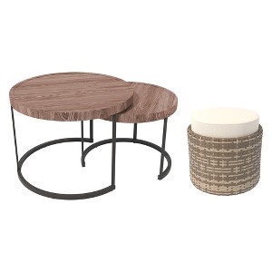YARDSIGHT Round Coffee Table with Cotton-Cushioned Rattan Footrest & Iron Plate Heat-Transfer Printed Tabletop - 1 of 4