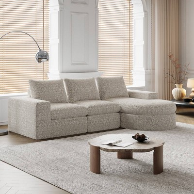 Modern Curved Chenille Sectional Sofa with Chaise Lounge, Convertible L-Shaped 3-Seat Modular Couch for Living Room & Bedroom–The Pop Home