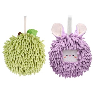 REGALWOVEN 2 Pcs Comfortable Soft Absorbent Chenille Ball Fuzzy Hand Towels - 1 of 4