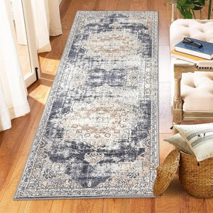 Oriental Medallion Rug - Vintage low-pile area rug with rubber backing for living room, bedroom or dining space - 1 of 4