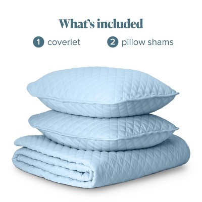 Light Blue Diamond Stitched Microfiber Full Coverlet Set