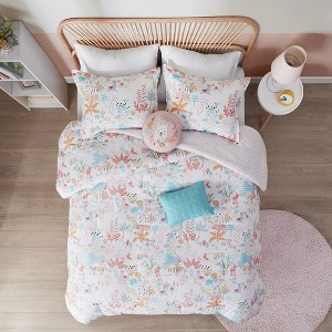 5 Pcs Lovely Forest Animals Print Cotton Reversible Comforter Set, All Season Home Textile fits Child's Bedroom Decor - 1 of 4