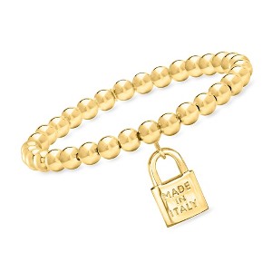 Ross-Simons Italian 6mm 18kt Gold Over Sterling Bead Stretch Bracelet With "Made in Italy" Lock Charm - 1 of 3