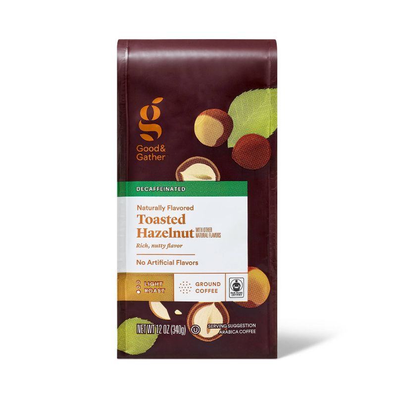 Naturally Flavored Hazelnut Decaf Bagged Light Roast Ground Coffee - 12oz - Good &#38; Gather&#8482;, 1 of 6