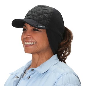 TrailHeads Women's Ponytail Beanie - Winter Trucker Hat with Drop Down Fleece Ear Warmers - Quilted - Black - 1 of 4
