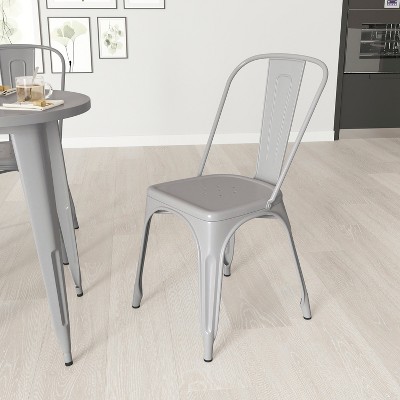 Silver Powder Coated Steel Industrial Dining Chair