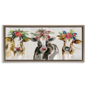 Stupell Industries Three Cows Seasonal Floral Crowns Floating Frame Canvas Art - 1 of 4