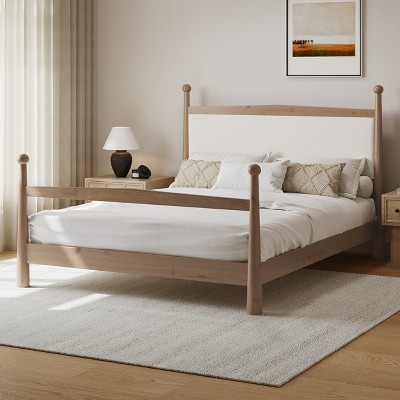 Queen/King Size Platform Bed with Upholstered Headboard in Boucle, Brown/Natural-ModernLuxe