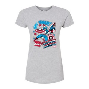 Women's - Marvel - Captain America Comic Book Stickers Fitted Graphic T-Shirt - 1 of 2