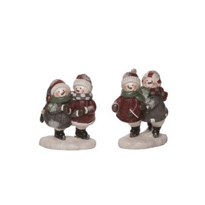 Transpac Resin Quilted Skating Snowman Figurine Set of 2 Christmas Home Decorations - 1 of 1