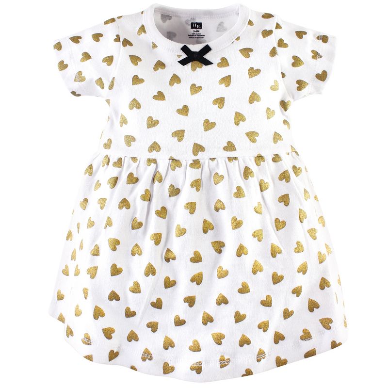 Hudson Baby Infant and Toddler Girl Cotton Short-Sleeve Dresses 2pk, Black Gold Heart, 3 of 5