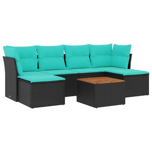 vidaXL 7 Piece Patio Sofa Set with Cushions - Black and Blue - 1 of 4