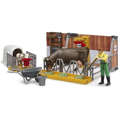 Farm Animal Playset with Cow, Calf, Farmer, and Barn Accessories