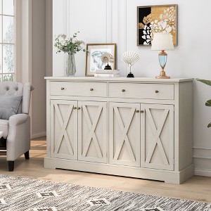 NicBex Buffet Cabinet with 2 Drawers and 4 Unique X-Shaped Doors,Sideboard Cabinet with Adjustable Shelvs,Storage Cabinet for Living Room,White - 1 of 4