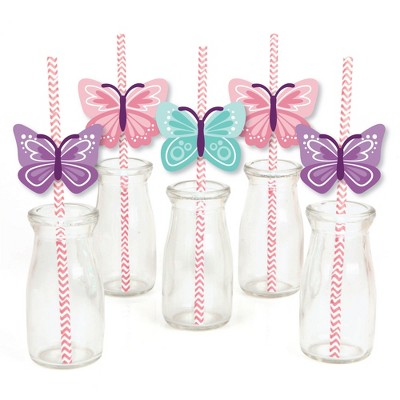 6pcs Pink Butterfly Theme Design Disposable Paper Straw, Baby Birthday Baby  Shower Wedding Family Festival Party Disposable Tableware Straw
