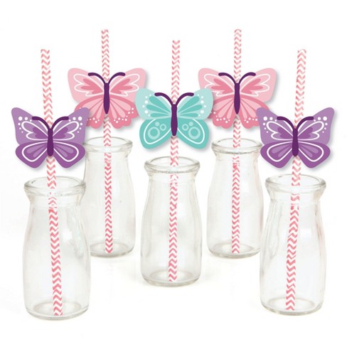 7pcs Cute Butterfly Glass Straws Reusable Food Grade Transparent Curved  Straw Decorative Gifts for Children's Birthday Parties - AliExpress