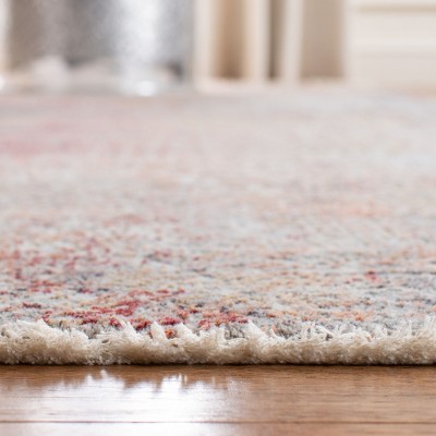 Gray and Red Hand-Knotted Wool and Viscose Area Rug