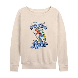 Women's - Disney - Ski You Later Lightweight French Terry Wide Neck Long Sleeve Shirt - 1 of 4