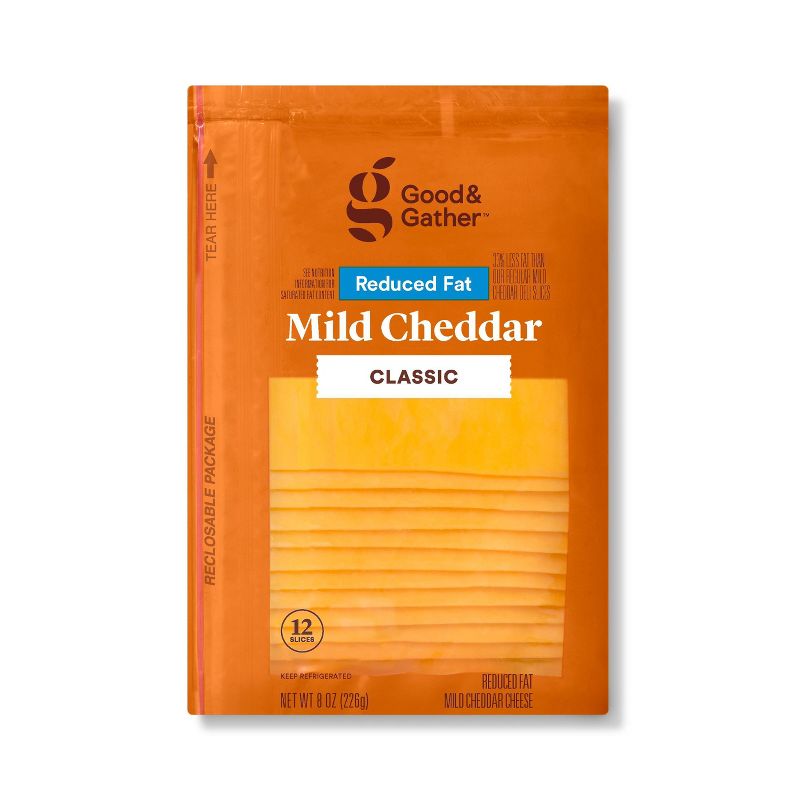 Reduced Fat Mild Cheddar Deli Sliced Cheese - 8oz/12 slices - Good &#38; Gather&#8482;, 1 of 5