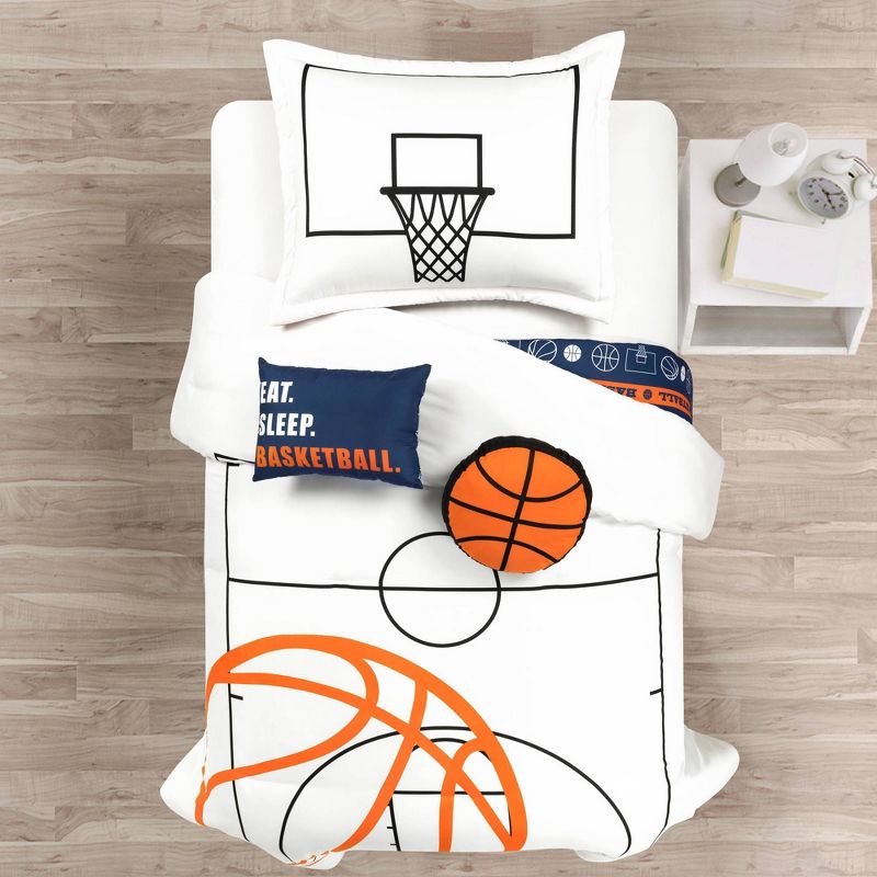 4pc Twin Kids&#39; Basketball Game Reversible Oversized Comforter Bedding Set White/Navy - Lush D&#233;cor, 3 of 11