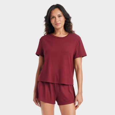 Image of Women's Pointelle Short Sleeve Top and Shorts Pajama Set - Auden™ Red S