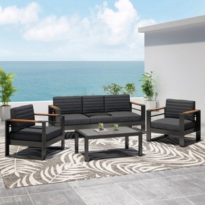 Christopher Knight Home Martin 4 Piece Outdoor Seating Set with Tempered Glass Table and Water-resistant Cushions - 1 of 4