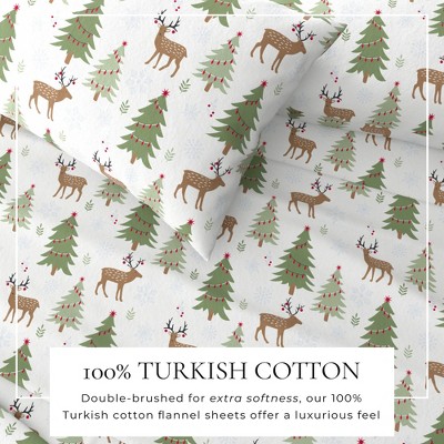 King Gray Deer and Trees Cotton Flannel Sheet Set