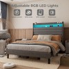 Platform Bed Frame, Upholstered Linen Headboard with Storage, Charging Station & LED Lights, Wood Slat Support, No Box Spring - 3 of 4