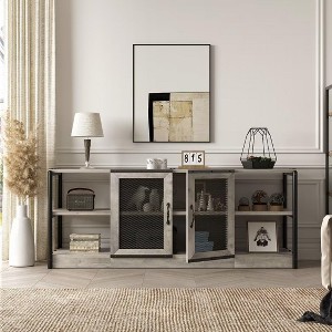 Farmhouse TV Console with Adjustable Storage Shelves and Cabinet, Durable Wood Entertainment Center for Living Room or Family Room - 1 of 4