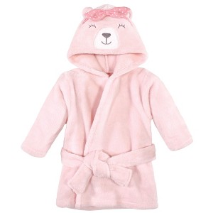 Hudson Baby Infant Girl Plush Animal Face Bathrobes, Bear Girl, 0-9 Months - 1 of 2