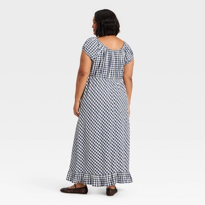 Женские платья Universal Thread Women's Puff Short Sleeve Maxi Sundress - Universal Thread™ Navy Blue Gingham 4X — фото 2