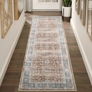 Washable Area Rug Non Slip Low Pile Rug Vintage Floral Rug - 1 of 4