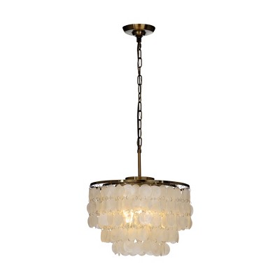 ALOADECOR Unique/Statement Coastal Natural Capiz Shell Round Tiered Chandelier