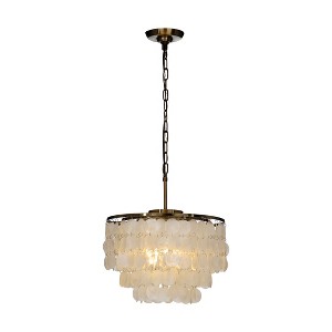 ALOADECOR Unique/Statement Coastal Natural Capiz Shell Round Tiered Chandelier - 1 of 4