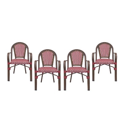 4pk Brianna Outdoor French Bistro Chairs Red/White - Christopher Knight Home