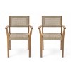 Set of 2 Outdoor Dining Arm Chairs, Acacia Patio Chairs with Wicker Back and Seat, Modern Garden Seating -The Pop Home - 2 of 4