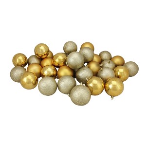 Northlight Shatterproof 4 Finish Christmas Ball Ornaments 2.5" (60mm) - Vegas Gold - 60ct - 1 of 3