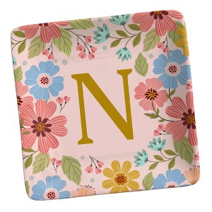 Personalization Mall Flowery Initial Personalized Ring Dish Gold/Pink - 1 of 2