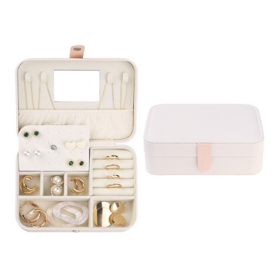 Unique Bargains Portable PU Leather Travel Jewelry Box with Mirror