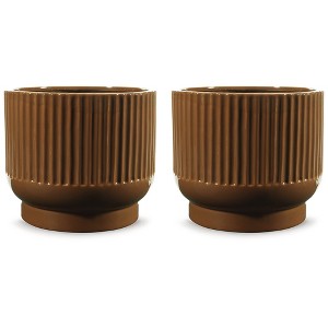 Signature Design by Ashley Avalyah Burnt Umber Ceramic Decorative Vase Set of 2 - Short 7.88" Indoor/Outdoor Planter, Casual Earthy Home Decor - 1 of 4