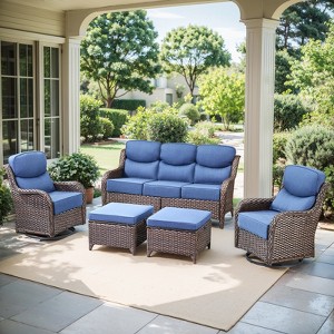 Gymojoy Outdoor Patio Sofa Ottoman with Swivel Chairs 3-Seat Sofa Glider Chairs Ottoman - 1 of 4