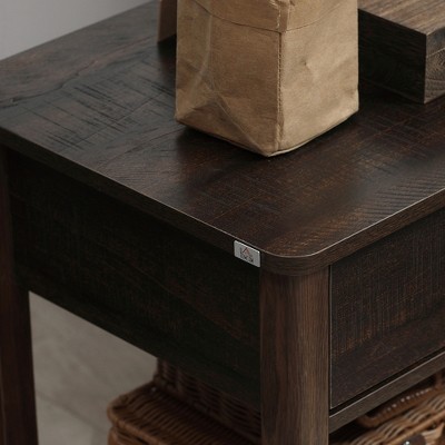 Dark Brown Wood End Table with Drawer and Shelf