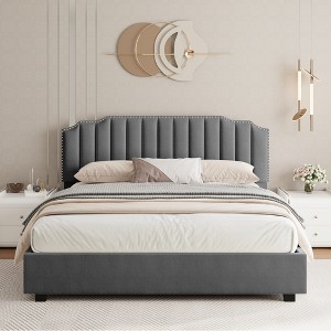 KTMBDW Lift Up Storage Bed, Modern Wingback Headboard, Hydraulic Support, No Box Spring Needed, Velvet Upholstered, Gray - 1 of 4