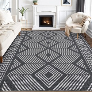 Machine Washable Geometric Area Rug 9x12 Large Modern Tribal Rug Non Slip Floor Carpet Low Pile Non Shedding Rug, Low Pile Thin Rug, Soft Printed Rug - 1 of 4