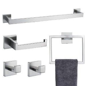 JUJABU 5-Piece Stainless Steel Wall-Mounted Bathroom Accessory Set - 1 of 4
