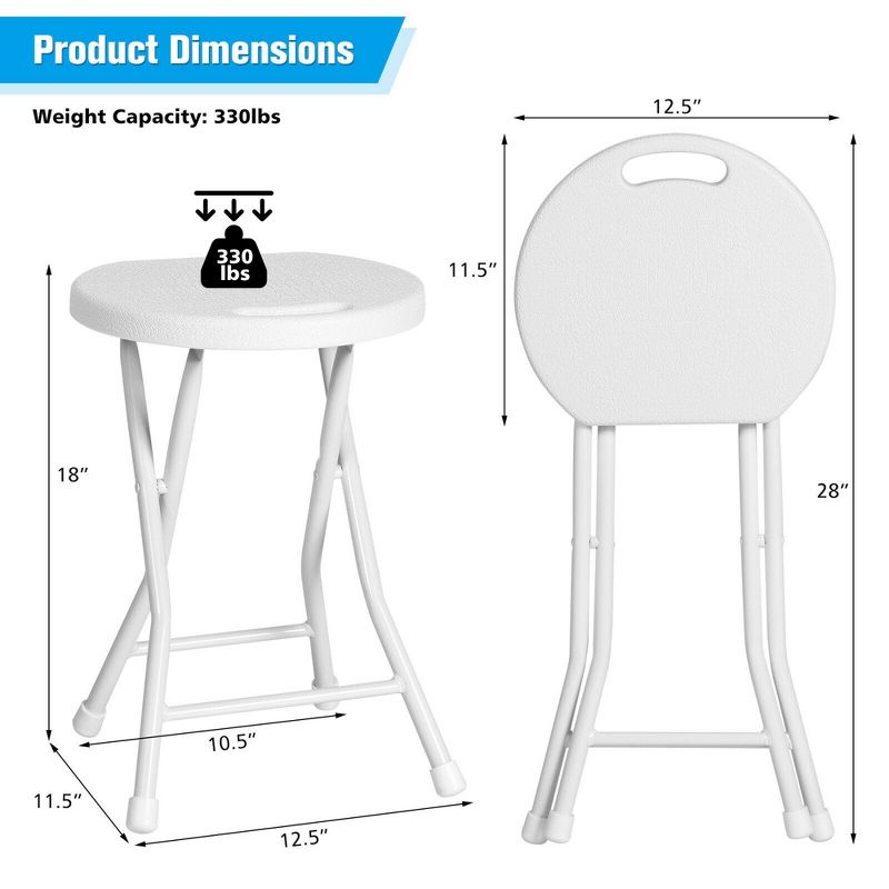 Costway Set of 4 Portable Folding Stools 18'' Collapsible Round Stools White, 2 of 10