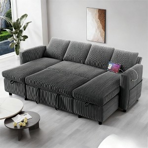 Vipbear 105-inch four-seat pull-out bed with storage space and side pockets, adjustable backrest, convertible sofa bed, corduroy - 1 of 4