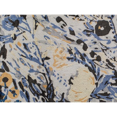 Blue Floral Synthetic 9' x 12' Stain-Resistant Area Rug
